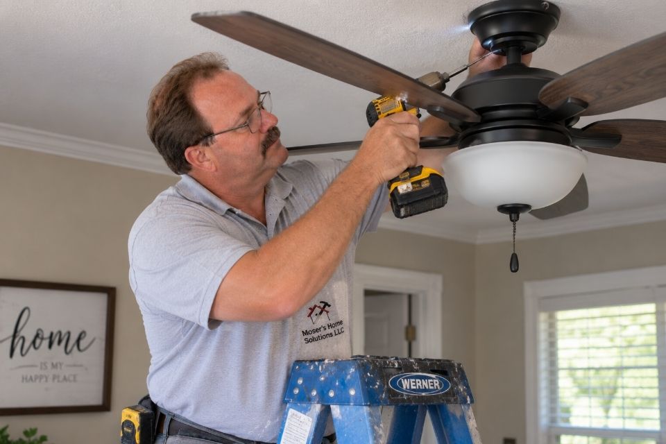 Mark installing a ceiling fan