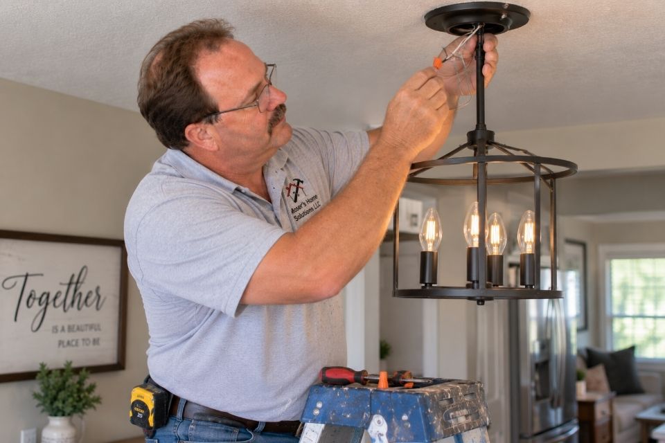 Mark performing a light electrical home repair