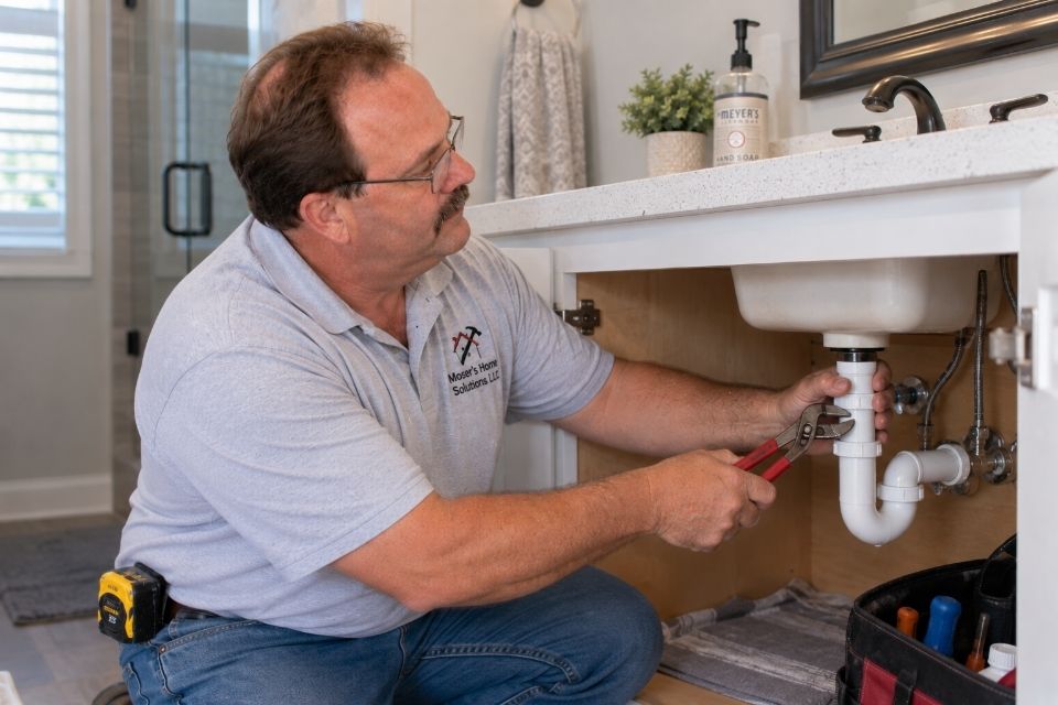Mark completing a minor plumbing repair